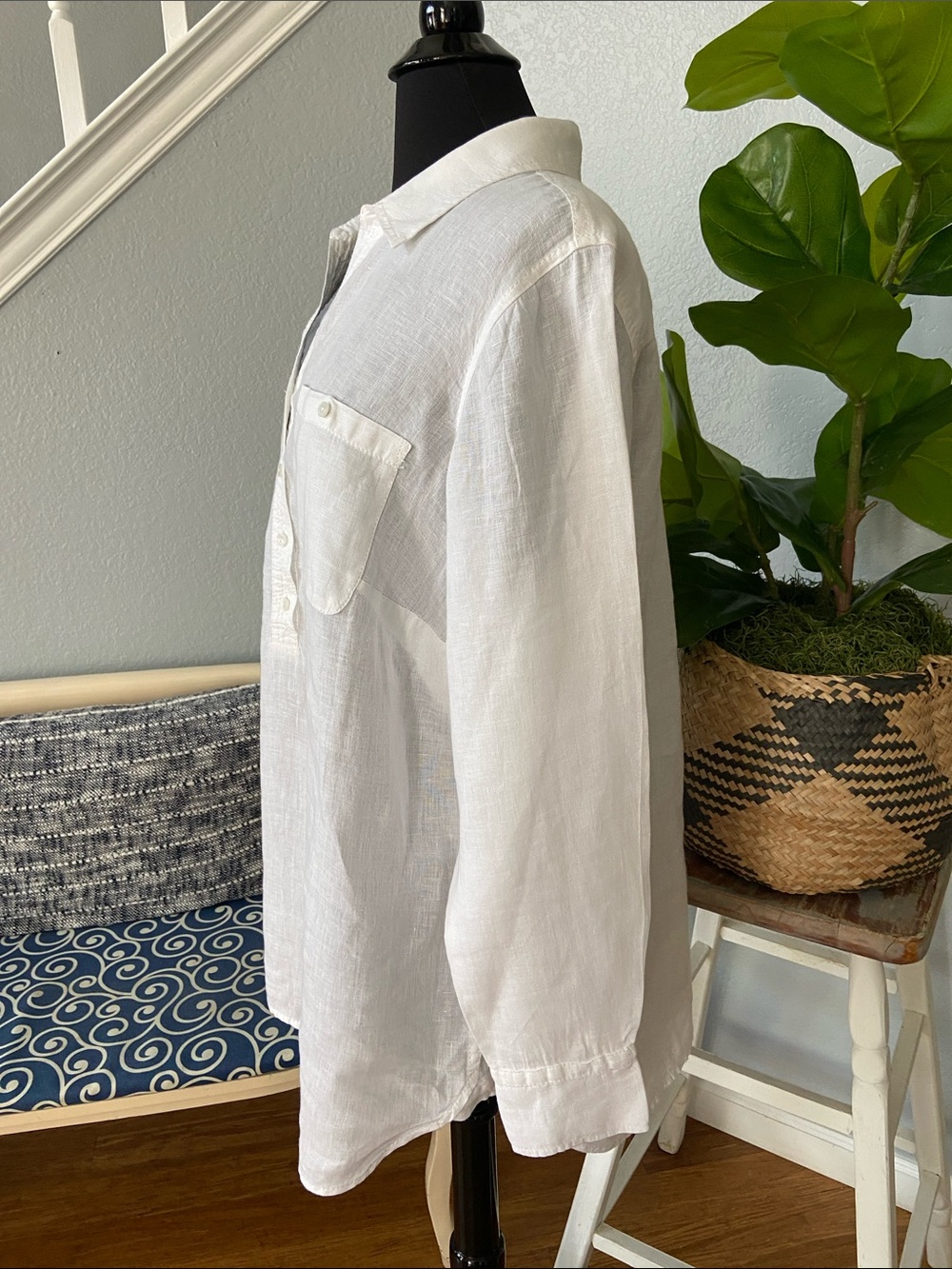 Talbots White Linen Button-Front Tunic - Picture 5 of 8